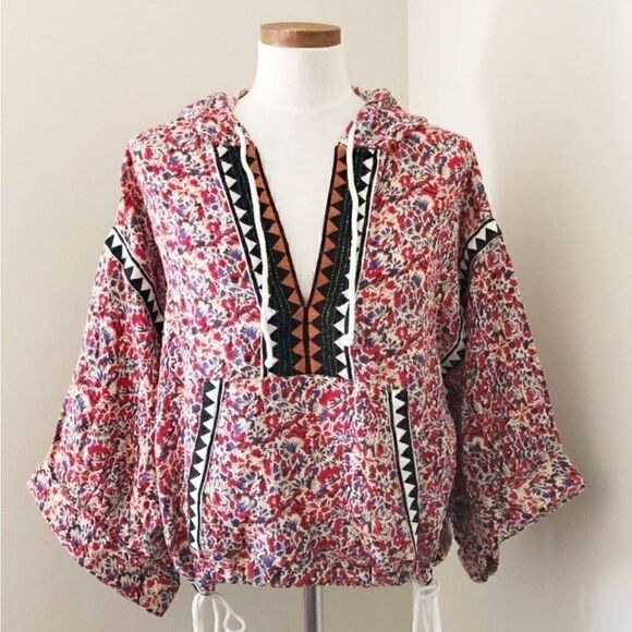 Free People Rare Embroidered Hoodie Top Size XS - Picture 1 of 5